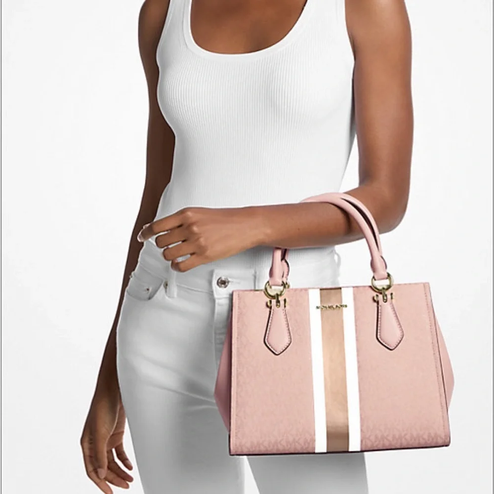 Michael Kors Blush Pink Signature Stripe Satchel